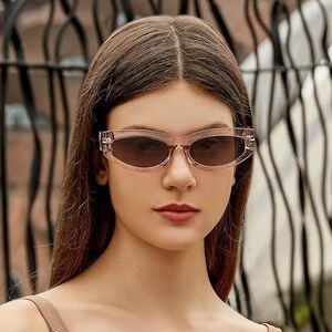 NWT Zeelool Retro Small Oval UV400 Y2K Sunglasses Crystal Tea Tan Color